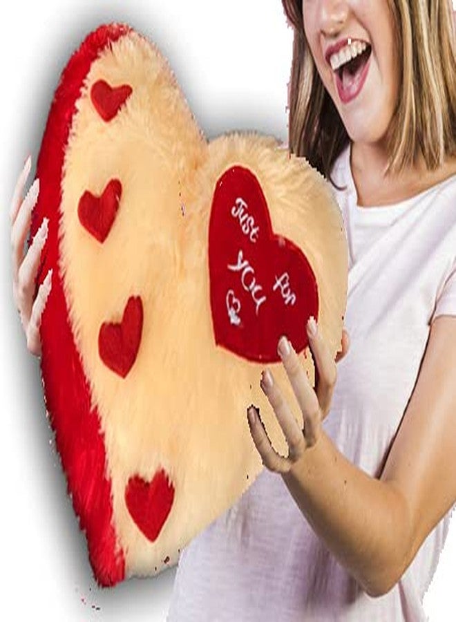 PICKKART Love Heart Shape Soft Pillows Combo for Gift to Girls/Boys/Girlfriend- Beautiful Love Gift Item (Beige+RED) - Image 2